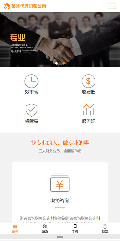 响应式/代理记账/财政咨询服务类网站建设开发(自适应手机版)